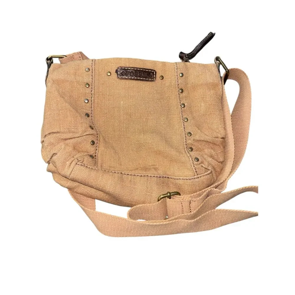 Fossil Crossbody Tag Adjustable Strap Metal Studs Boho Western Minimalist FLAWED